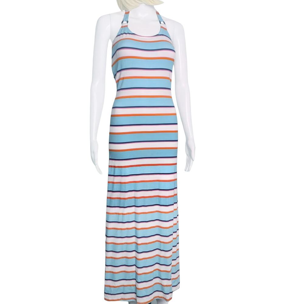 Beautiful Long TOMMY BAHAMA Striped Colorful Halter Maxi Dress XS